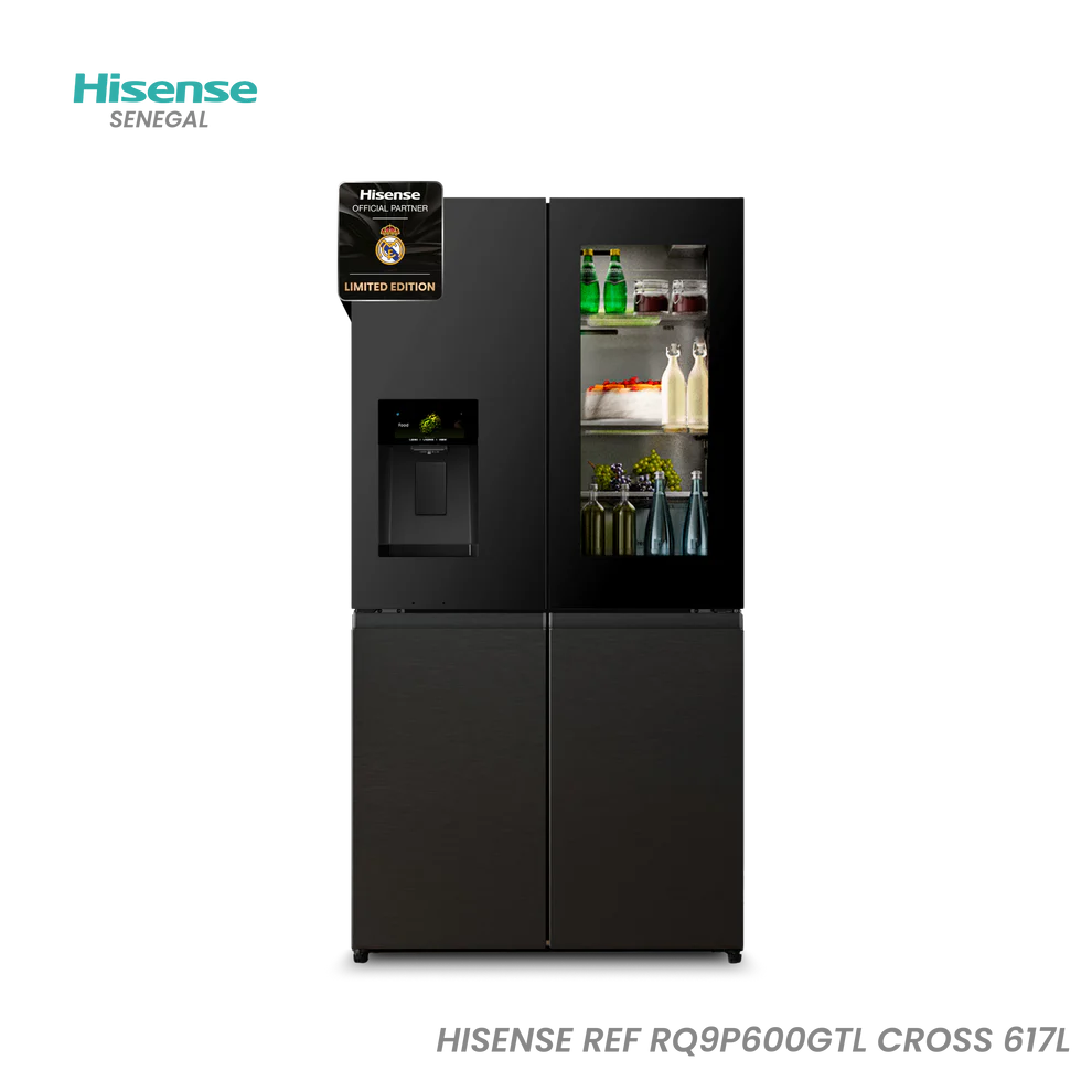 Réfrigérateur Side by Side Connecté Hisense 617L – RQ9P600GTL CROSS – 4 Portes, Inside View & Distributeur de Glaçons